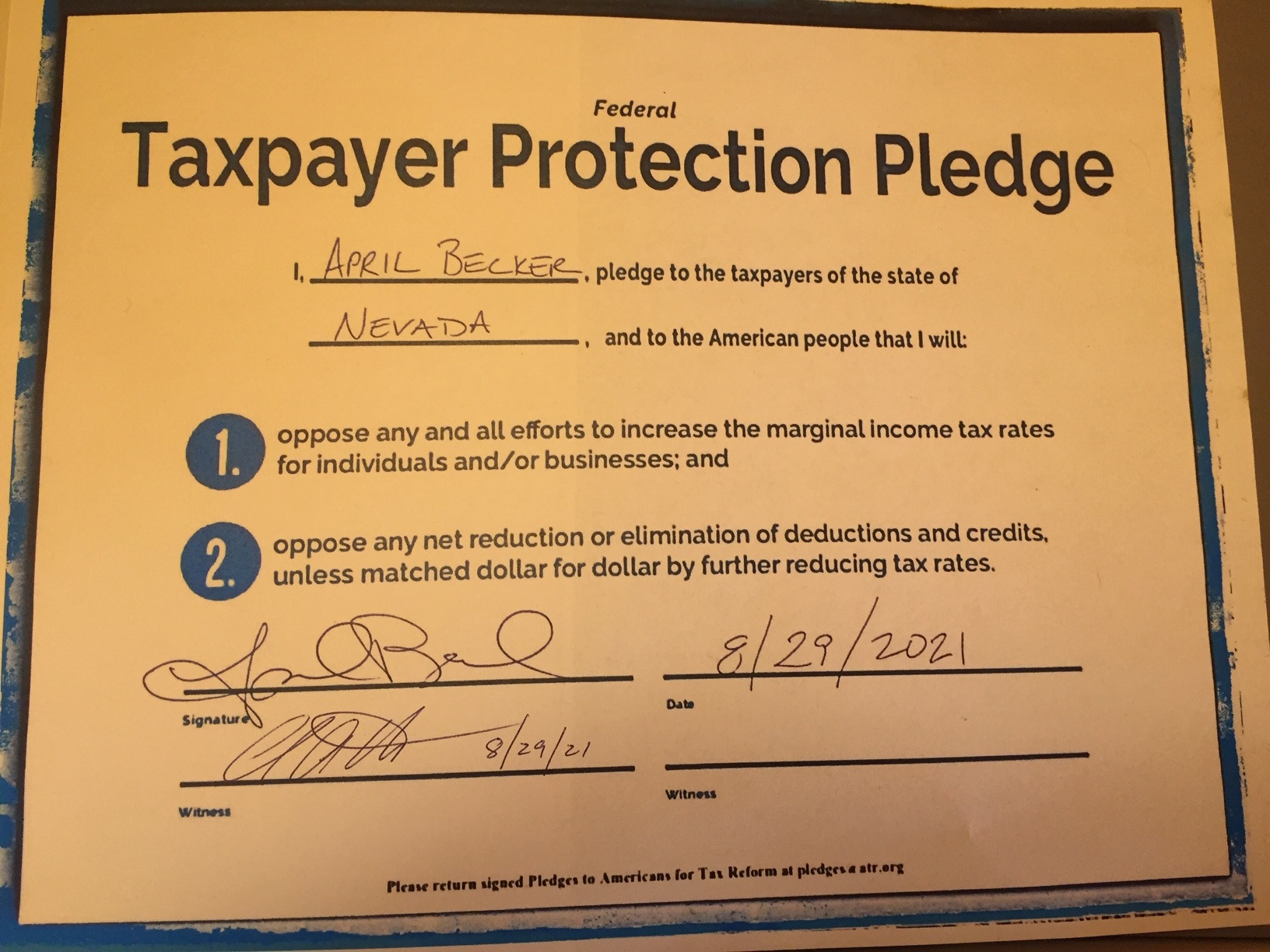 Tax Pledge April Becker